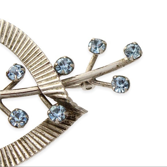 Vintage Van Dell Sterling Silver Heart Brooch Pin Faux Moonstone Blue Rhinestone - Picture 3 of 6